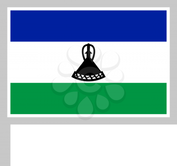 Lesotho flag on flagpole, rectangular shape icon on white background, vector illustration.