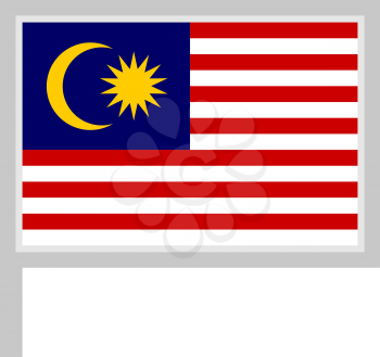 Malaysia flag on flagpole, rectangular shape icon on white background, vector illustration.