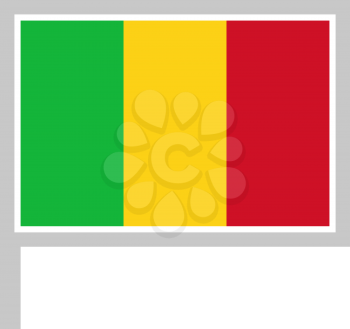 Mali flag on flagpole, rectangular shape icon on white background, vector illustration.