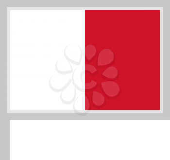Malta flag on flagpole, rectangular shape icon on white background, vector illustration.