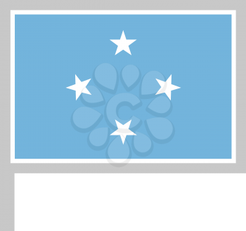 Micronesia flag on flagpole, rectangular shape icon on white background, vector illustration.