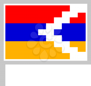 Nagorno Karabakh republic flag on flagpole, rectangular shape icon on white background, vector illustration.