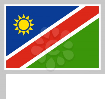Namibia flag on flagpole, rectangular shape icon on white background, vector illustration.