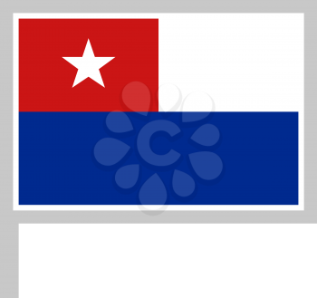 Naval Jack of Cuba flag on flagpole, rectangular shape icon on white background, vector illustration.