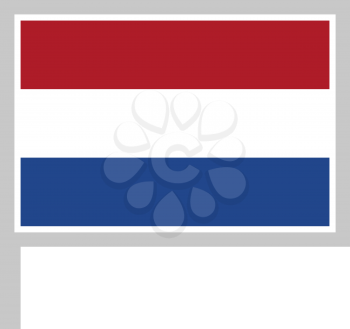 Netherlands flag on flagpole, rectangular shape icon on white background, vector illustration.