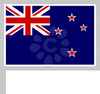 New Zealand flag on flagpole, rectangular shape icon on white background, vector illustration.
