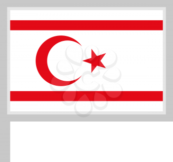 Northern Cyprus flag on flagpole, rectangular shape icon on white background, vector illustration.