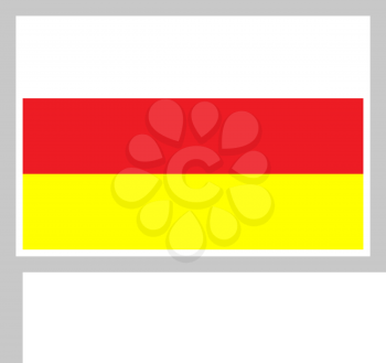 North Ossetia flag on flagpole, rectangular shape icon on white background, vector illustration.