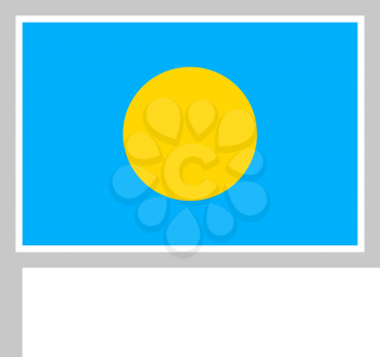 Palau flag on flagpole, rectangular shape icon on white background, vector illustration.