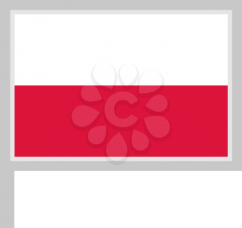 Poland flag on flagpole, rectangular shape icon on white background, vector illustration.