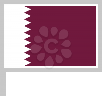 Qatar flag on flagpole, rectangular shape icon on white background, vector illustration.