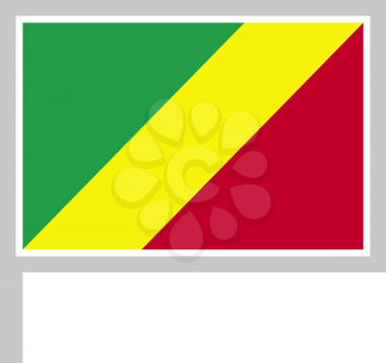 Republic of the Congo flag on flagpole, rectangular shape icon on white background, vector illustration.