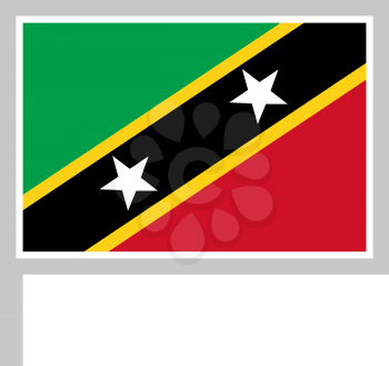 Saint Kitts and Nevis flag on flagpole, rectangular shape icon on white background, vector illustration.