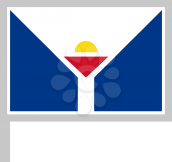 Saint Martin flag on flagpole, rectangular shape icon on white background, vector illustration.