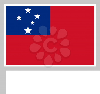 Samoa flag on flagpole, rectangular shape icon on white background, vector illustration.