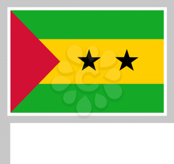 Sao Tome flag on flagpole, rectangular shape icon on white background, vector illustration.