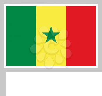 Senegal flag on flagpole, rectangular shape icon on white background, vector illustration.