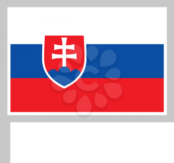 Slovakia flag on flagpole, rectangular shape icon on white background, vector illustration.
