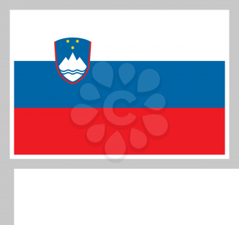 Slovenia flag on flagpole, rectangular shape icon on white background, vector illustration.