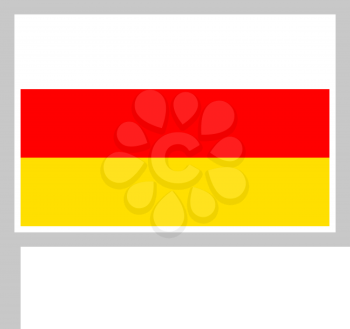 South Ossetia flag on flagpole, rectangular shape icon on white background, vector illustration.