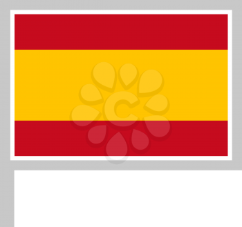Spain flag on flagpole, rectangular shape icon on white background, vector illustration.