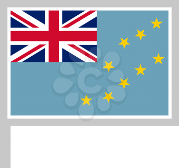 Tuvalu flag on flagpole, rectangular shape icon on white background, vector illustration.