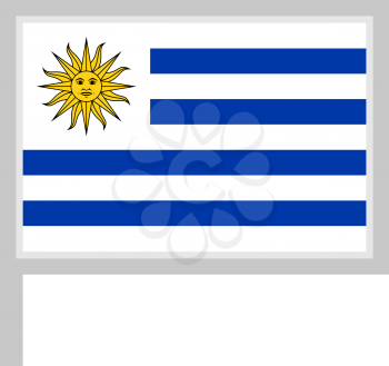 Uruguay flag on flagpole, rectangular shape icon on white background, vector illustration.