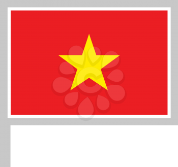 Vietnam flag on flagpole, rectangular shape icon on white background, vector illustration.