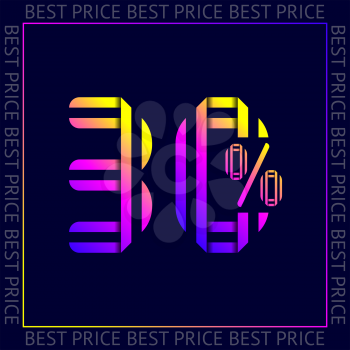 Discount 30 percent OFF Sale, abstract trendy template best price vector sign, web sticker