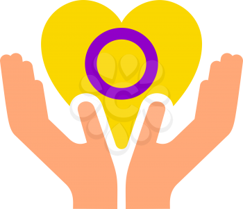 Intersex pride flag, in heart shape icon on white background, vector illustration
