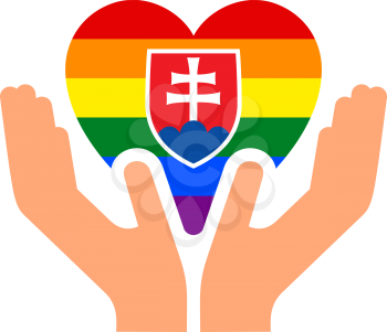 Slovak LGBT pride flag, in heart shape icon on white background, vector illustration
