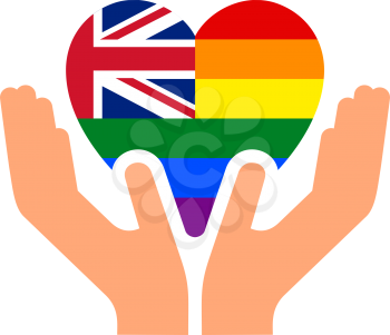 United Kingdom LGBT pride flag, in heart shape icon on white background, vector illustration