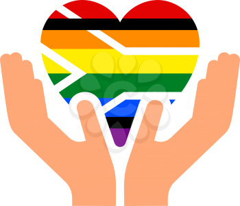South Africa pride flag, in heart shape icon on white background, vector illustration