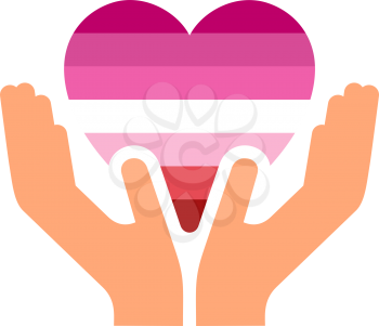 Lipstick Lesbian pride flag, in heart shape icon on white background, vector illustration