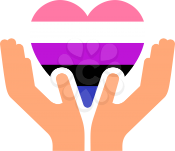 Genderfluid pride flag, in heart shape icon on white background, vector illustration