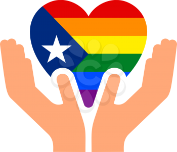 Puerto Rico pride flag, in heart shape icon on white background, vector illustration