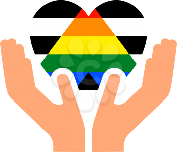 Straight Ally pride flag, in heart shape icon on white background, vector illustration