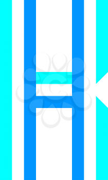 New font folded from two blue paper tapes. Trendy alphabet, vector letter K