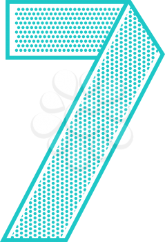 Trendy font folded from the perforated sheet. Flat alphabet, blue vector number seven on a white background.