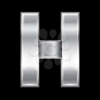 New font folded from a silver metallic ribbon. Trendy roman alphabet, gray vector letter H on a black background, 10eps