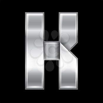 New font folded from a silver metallic ribbon. Trendy roman alphabet, gray vector letter K on a black background, 10eps