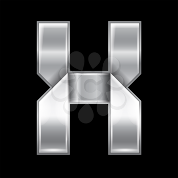 New font folded from a silver metallic ribbon. Trendy roman alphabet, gray vector letter X on a black background, 10eps
