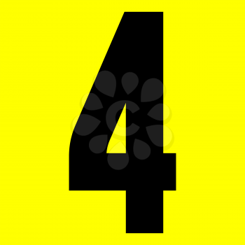 Dark modern font. Trendy alphabet, black vector number 4 on a yellow background, vector illustration 10eps