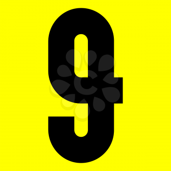 Dark modern font. Trendy alphabet, black vector number 9 on a yellow background, vector illustration 10eps