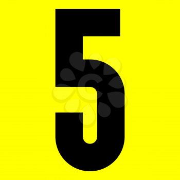 Dark modern font. Trendy alphabet, black vector number 5 on a yellow background, vector illustration 10eps