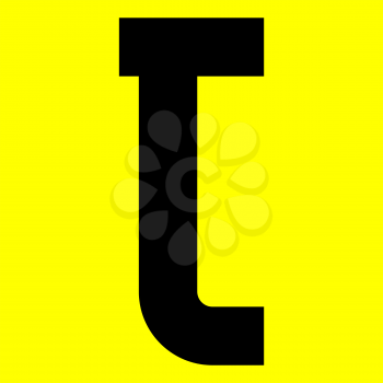 Dark modern font. Trendy alphabet, black vector letter T on a yellow background, vector illustration 10eps
