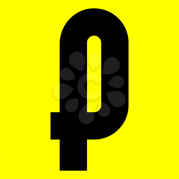 Dark modern font. Trendy alphabet, black vector letter P on a yellow background, vector illustration 10eps