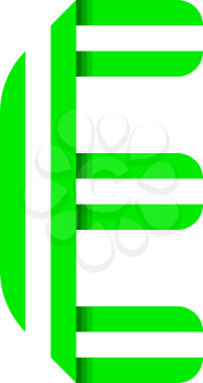 Striped font, modern trendy alphabet, letter E folded from green paper tape, vector illustration
