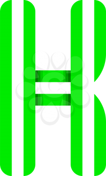 Striped font, modern trendy alphabet, letter K folded from green paper tape, vector illustration
