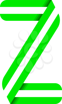 Striped font, modern trendy alphabet, letter Z folded from green paper tape, vector illustration